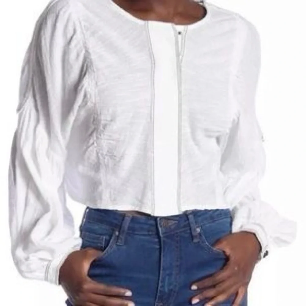 Free People Day Dreaming Blouse Ivory Crop Balloon Sleeve Top NWOT Sz S